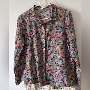 Sezane Pierro Floral Button Down Long Sleeve Shirt Blouse Cotton Silk Rare